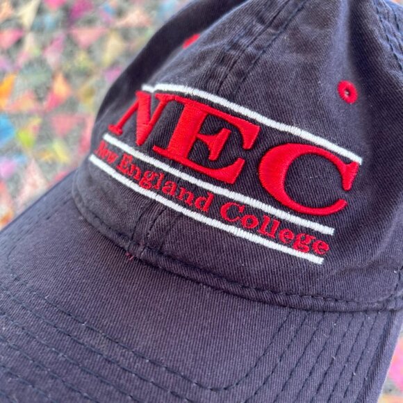 New England College Dad Hat Cap Strap back The Game 3 Bar Blue Adjustable Script - Picture 3 of 8